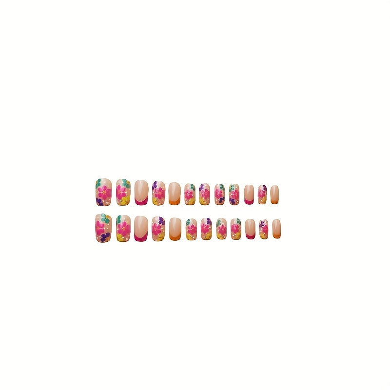 Upgrade Your Style 24pcs of Wearable Nail Stickers with Flower Design, Whitening and Versatile High-end Freshness, False Nails Extension Removable Nails Set with Jelly Glue 1 Nail File