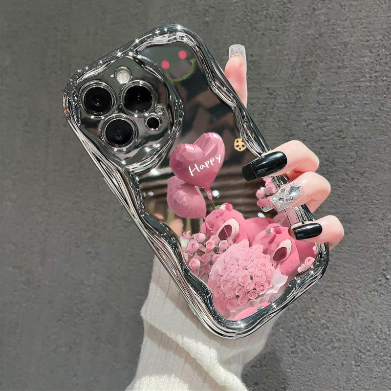 Pink Celebration: Balloons, Roses, And Smiles Painted Electroplated Cream Soft Protective Phone Case Compatible With IPhone 16 15 14 13 12 11 Pro Promax 16 15 14 Plus Cute & Fashionable Thick Shock-Resistant Phone Cover