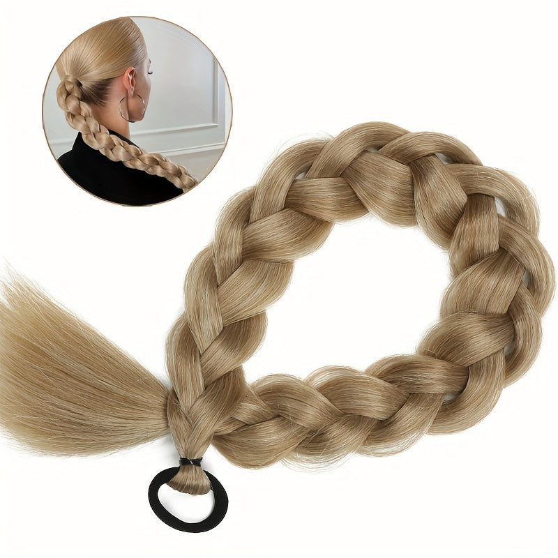Braided Long Ponytail Extensions With Elastic Band Hair Synthetic Fiber 24Inch Blonde Braids Pony Tail Hair Accessories For Party Daily Use Halloween Christmas