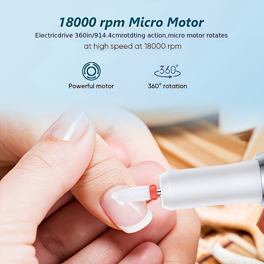 Rechargeable USB Automatic Nail Polisher, Portable Electric Nail Enhancement, with Variable Speed Electric Nail Cutter Tool, Including Nail File And Cuticle Push Rod, Suitable for Gel Nail DIY, Grinding, Polishing, Nail Enhan