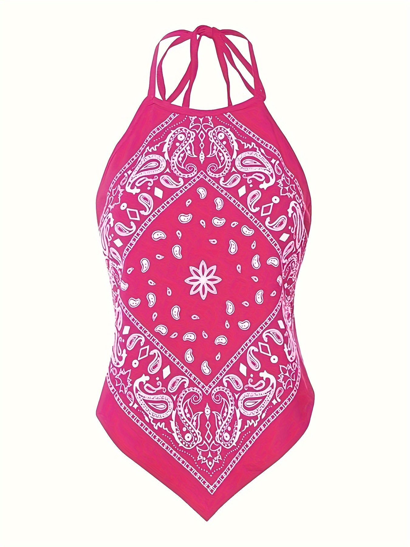 Paisley Print Backless Halter Top 2 Packs, Boho Sleeveless Hanky Hem Halter Neck Top For Summer, Women's Clothing