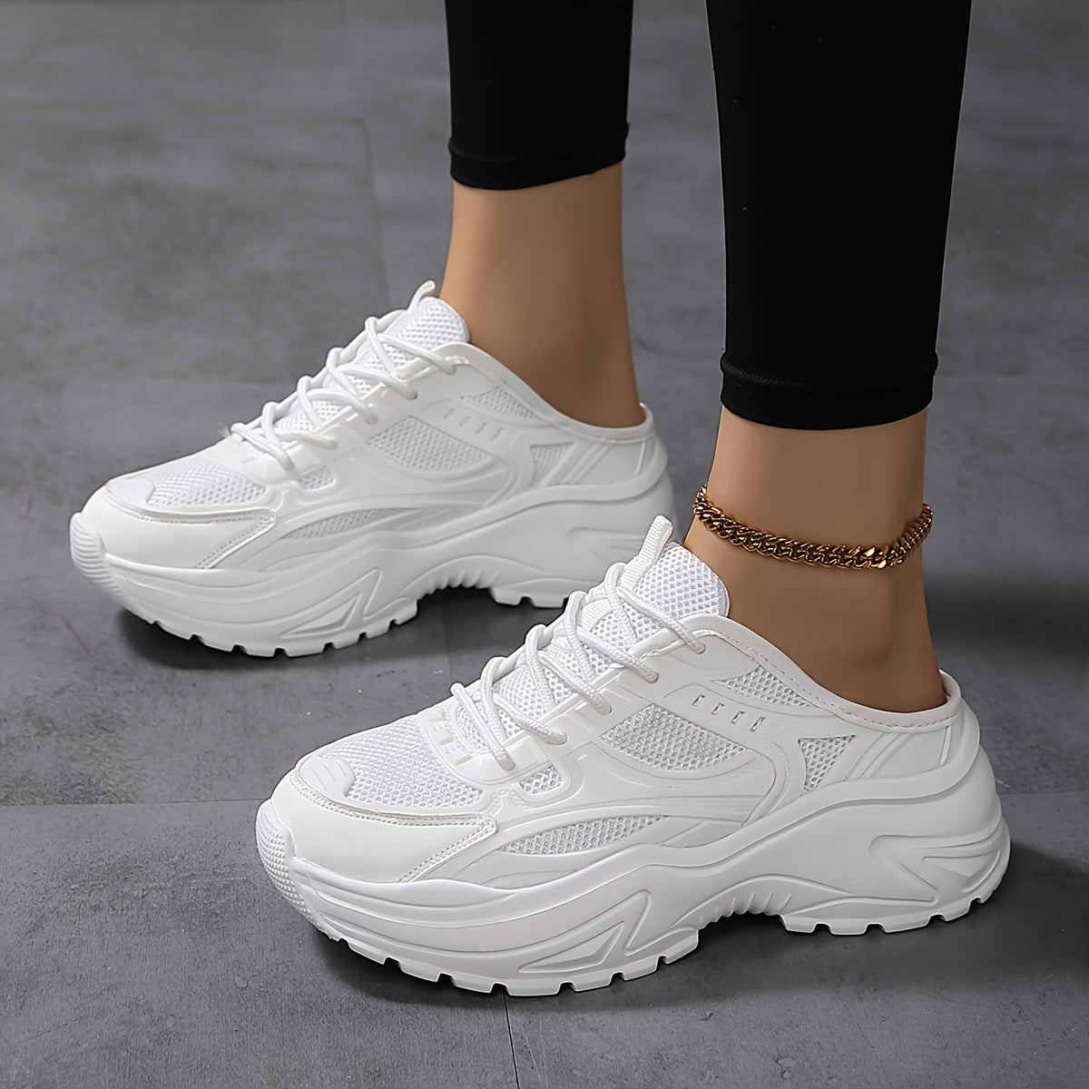 Women's Breathable Mesh Mule Sneakers, Casual Lace Up Outdoor Shoes, Women's Comfortable Shoes
