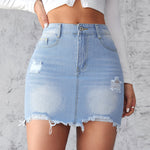 Slim-fit Ripped Denim Skirt For Women