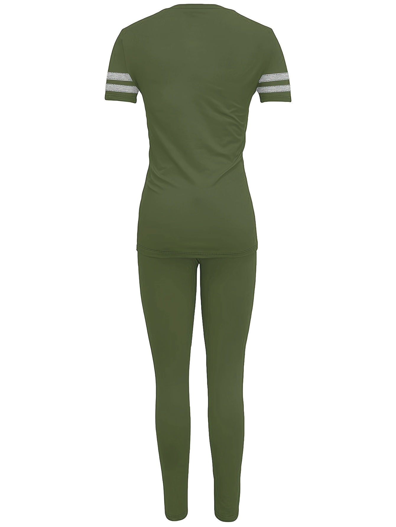 Women's Spring and Summer Round Neck Short Sleeve Top and Pants Set, Solid Color and Colorful Elastic Women's Set