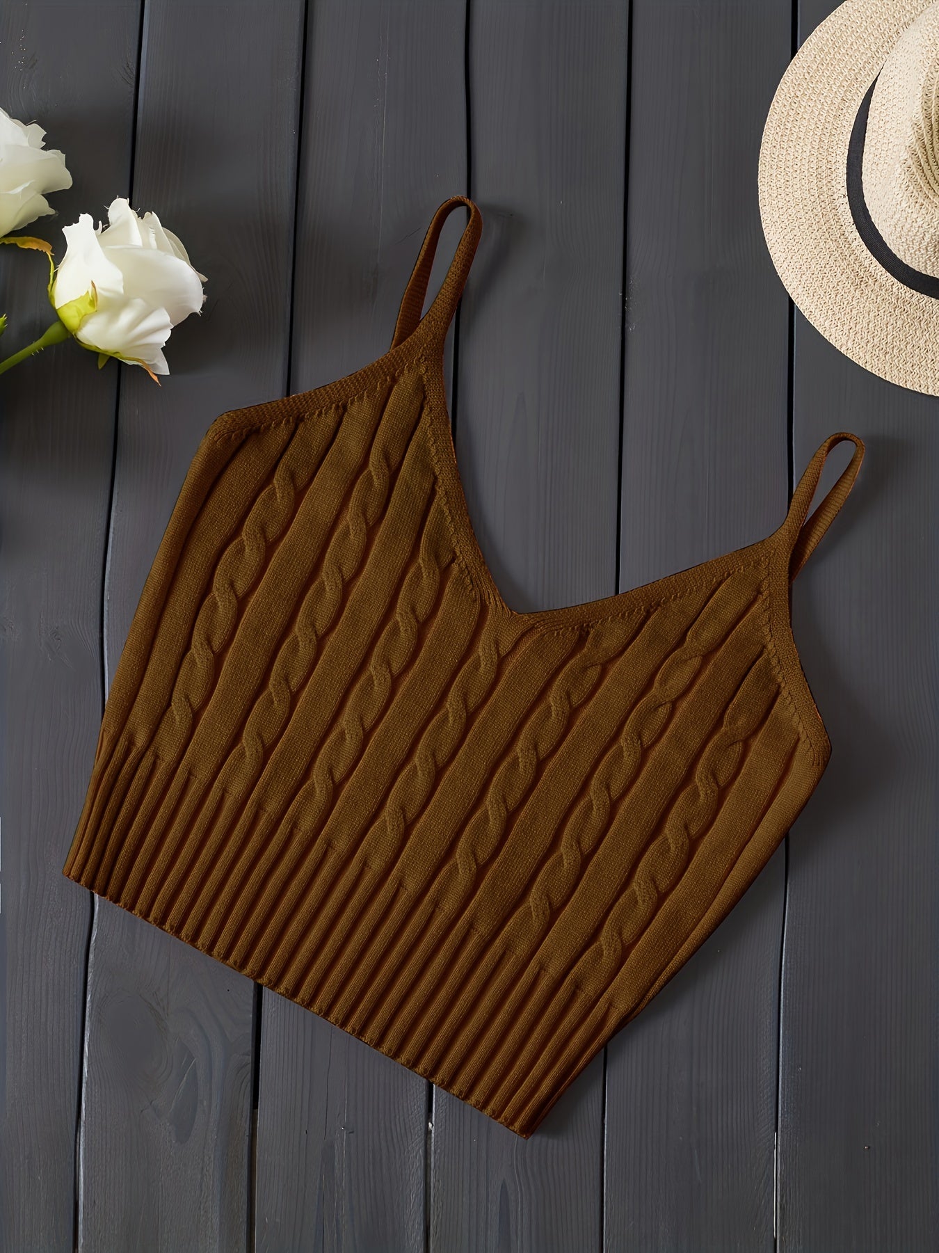 Romantic Valentines Day Soft Knit Cami Crop Top - Flirty Sleeveless Style for Spring & Summer - Comfortable Casual Wear, Womens Fashion Essential
