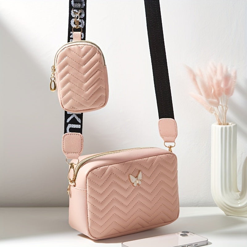 Stylish Embossed, Embossed Quilted Square Crossbody Bag + Women's Mini Wallet Pendant Combination Set, Multifunctional Shoulder Bag, Square Bag, Very Suitable for Outdoor Commuting, Daily Use and Travel