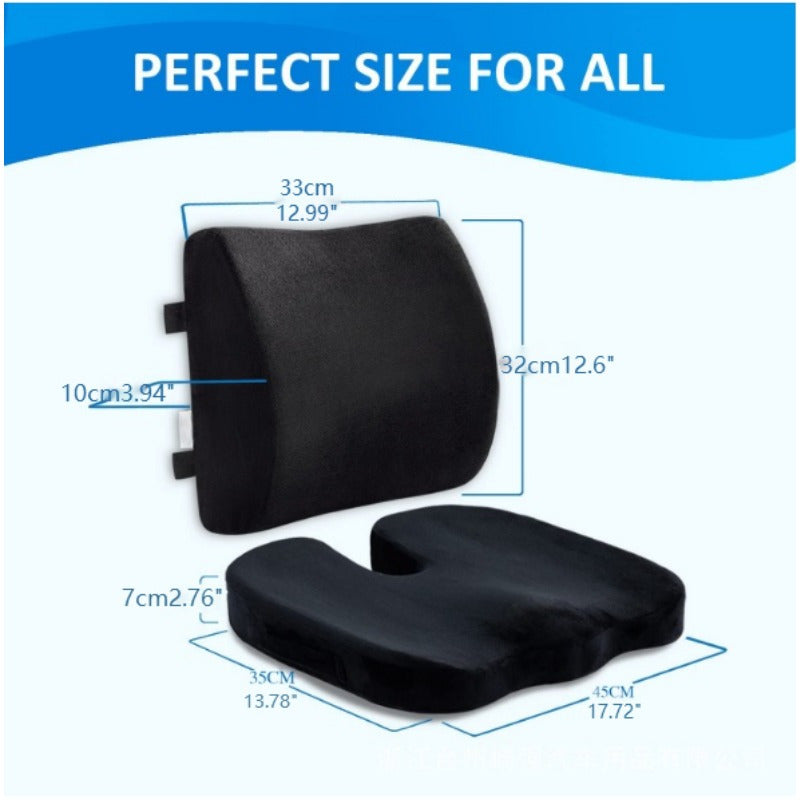 Memory Foam Office Chair Cushion Set - Non-Slip Lumbar Support Pillow for Desk, Gaming & Car Seats | Back & Seat Cushion Combo (Ergonomic Comfort)