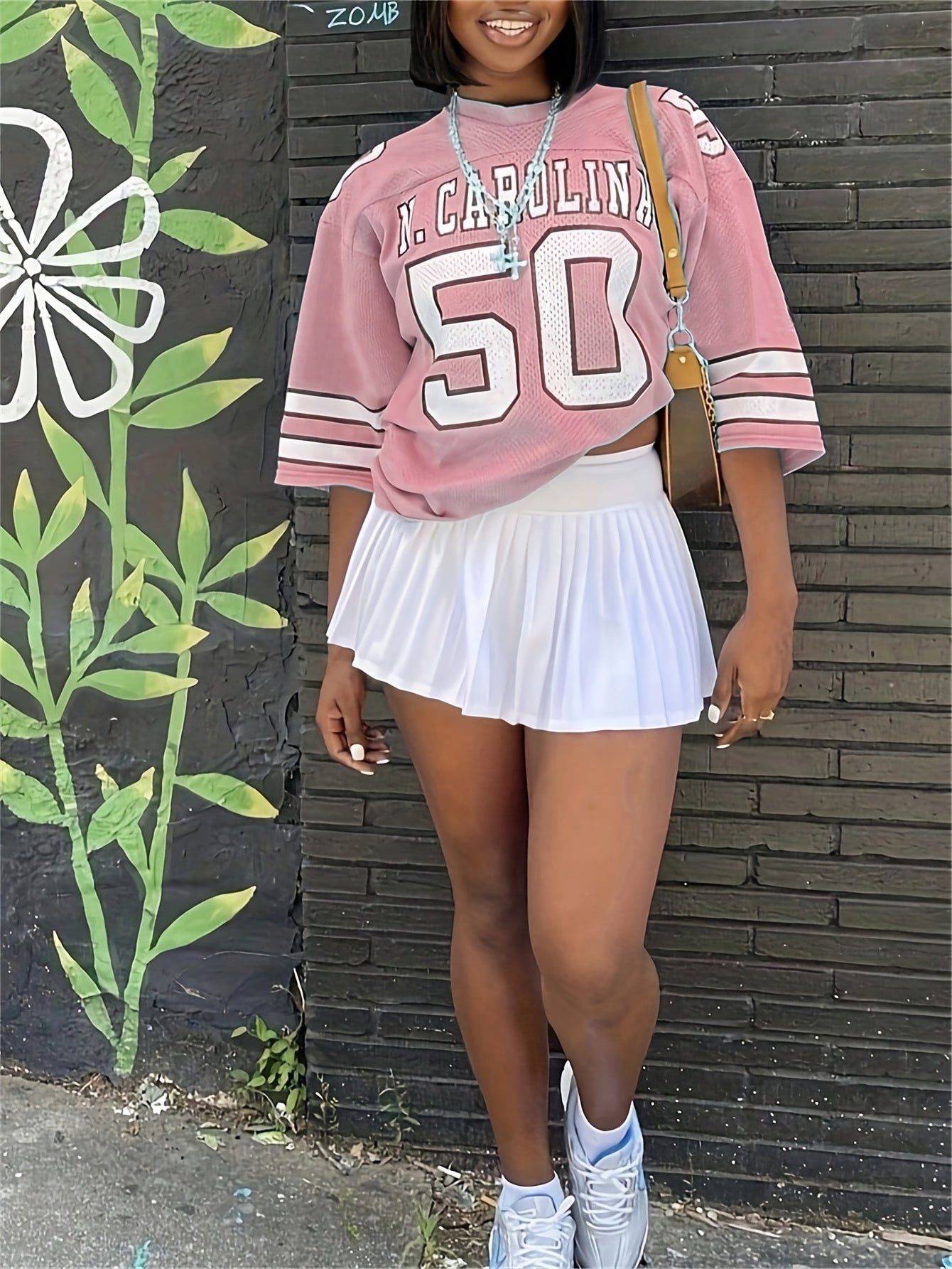 WLWXR Women's Athletic Street-Style Striped Oversized T-Shirt - V-Neck Geometric Letter & Number Print, Loose-Fit Mid-Stretch Fabric, Machine Washable All-Season Casual Tee, Sporty Apparel, Comfortable Wear