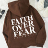 Faith Over Fear Inspirational Hoodie - Long Sleeve Sweatshirt with Kangaroo Pocket and Adjustable Drawstring