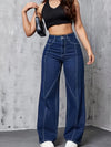 Dark Blue Stretch Denim High-Waist Wide-Leg Jeans - Casual & Versatile, Machine Washable, Slant Pockets - Durable Denim, Women's, Versatile Clothing