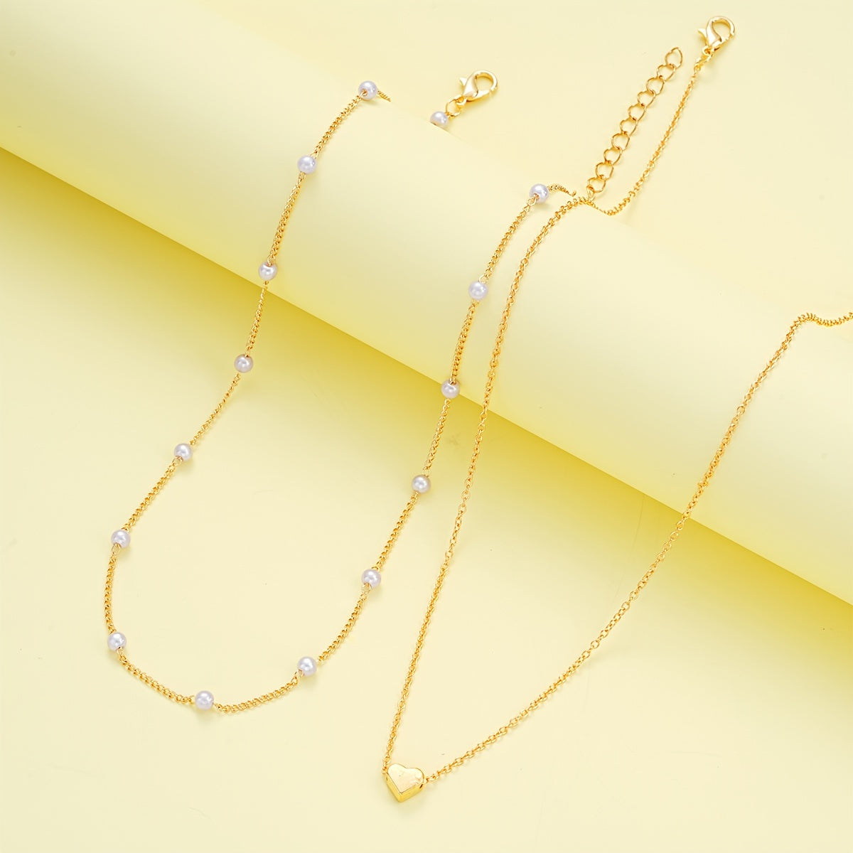 3pcs Simple Heart Imitation Pearl Necklace Bracelet Jewelry Set, Suitable for Women'S Dating, Holiday Gifts, Daily Matching