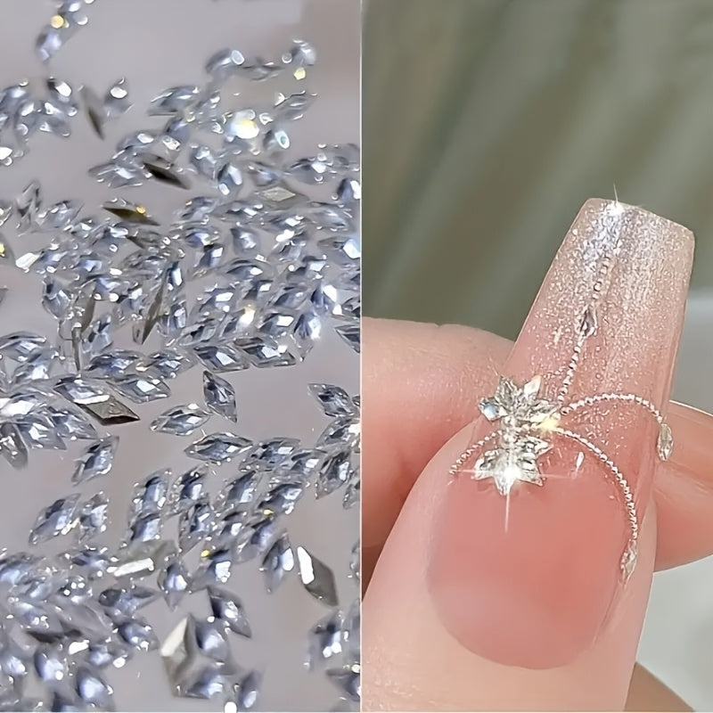 100pcs/bag 1.5*3mm Rhombus Cubic Zirconia Nail Charms, White Glitter Diamond Shaped Rhinestones, Low Allergenic Nail Art Jewelry, Bridal Manicure Accessories, Nail Decoration Supplies for Hand and Foot Care