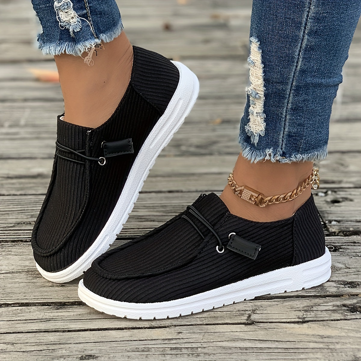 Women’s Casual Slip-On Skateboard Sneakers – Non-Slip TPU Sole, Breathable Fabric Upper & Insole, All-Season Comfort | Solid Color Streetwear Shoes