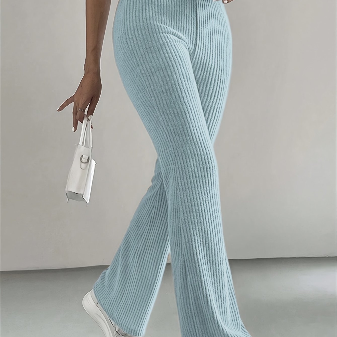 High-Waisted Flare Pants, Elegant Solid Women's Trousers