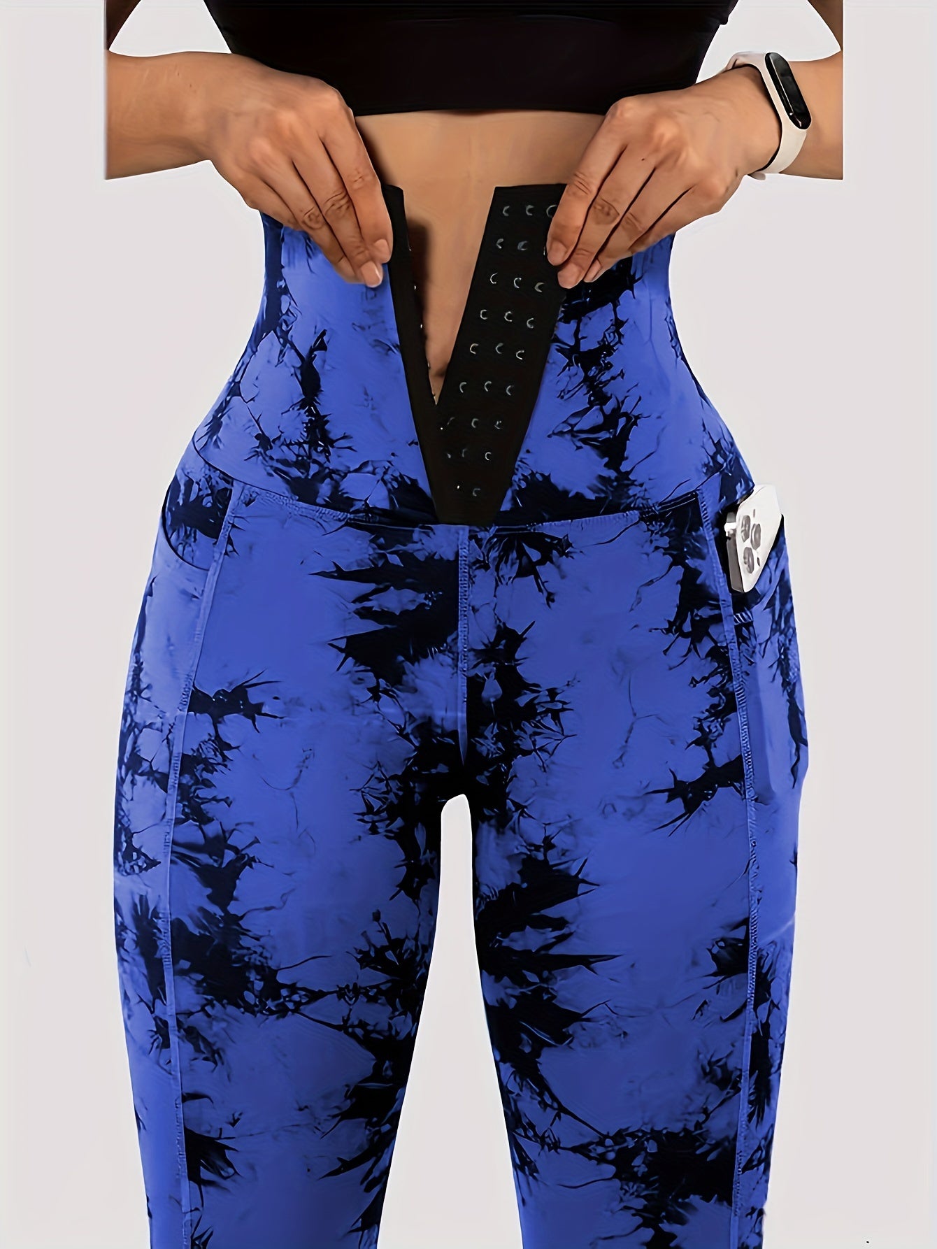 Women'S High-Waist Tie-Dye Print Waist Trainer with Butt Lifting Pockets and Front Buttons - Sexy Stretchy Pants for Fitness, Running, Yoga, and Outdoor Activities, High-Waisted Slim Fit Pants