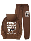 1set Women'S Casual Sportswear with Cow Print, Polyester 100% Long Sleeve Hoodie and Joggers Set, Crew Neck, All-Season Knit Fabric with Pockets