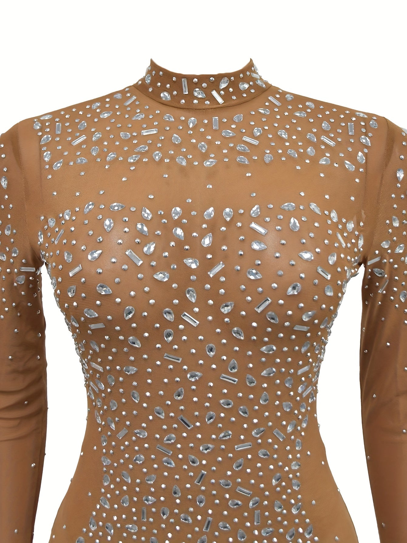 Luxurious Long Sleeve Elegant Rhinestone Dress - Exquisite Skinny Silhouette, Glamorous Formal Design for Upscale Party and Banquet Occasions - Stylish Womens Formal Wear