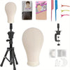 22Inch Canvas Wig Head With Stand, Wig Mannequin Head With Stand, Table Wig Stand Tripod With Head For Wigs Making Display