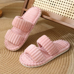 Elegant Women's Plush Slippers with Warm Lining - Striped Open Toe, Non-Slip EVA Sole, Cozy Indoor Comfort