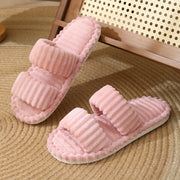 Elegant Women's Plush Slippers with Warm Lining - Striped Open Toe, Non-Slip EVA Sole, Cozy Indoor Comfort