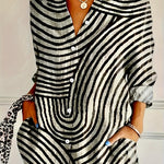 Mother'S Day Women'S Casual Long-Sleeve Shirt with Geometric Print And a Collar Design.