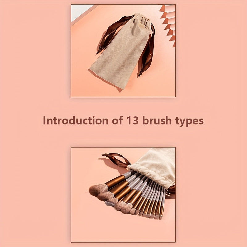 13pcss Makeup Brushes Makeup Kit, Foundation Brush Eyeshadow Brush Make Up Brushes Set (Reddish Brown, 13pcs Set) Birthday And Valentine'S Day Easter Gifts