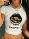 Big Capricorn Energy Graphic Crop Top for Women - White Short Sleeve Tee with Bold Zodiac Design, Casual Round Neck Summer Shirt
