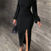 New European and American Style Fashion Slimming Split Long Sleeve Dress Trend