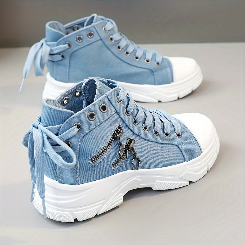 Women’s High Top Sneakers – Lace-Up Casual Sports Shoes with Side Zipper, Plus Size, Breathable Fabric Upper, All-Season Street Style Trainers