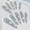 10pcs Handmade Press on Nails Kit Rhinestone Decor Luxury Extra Long Pointed Almond Nails Box Included Free Nail Tool Stickers Nail Charm DIY Salon Nail Art Party Christmas Silvery Acrylic Nail Y2K Nail Supplies Fake Nail Tip