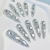10pcs Handmade Press on Nails Kit Rhinestone Decor Luxury Extra Long Pointed Almond Nails Box Included Free Nail Tool Stickers Nail Charm DIY Salon Nail Art Party Christmas Silvery Acrylic Nail Y2K Nail Supplies Fake Nail Tip