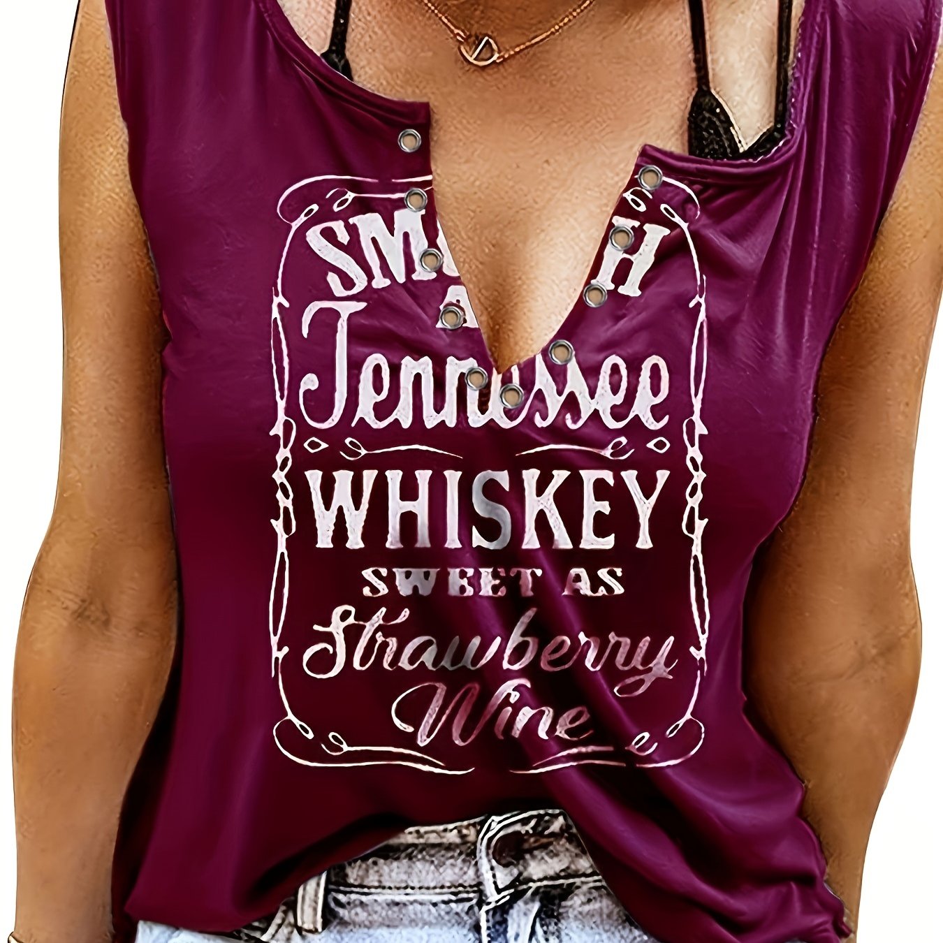 Ladies' Fun Alphabet Print V-Neck Sleeveless T-Shirt - Polyester, Casual Style, Machine Washable, Lightweight & Comfortable for Casual Attire, Ladies T Shirts