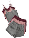 3-Pack Women's Lounge Sets – V-Neck Cami Tops & Elastic Waist Shorts, Backless Solid Color Two-Piece Outfits for Everyday Comfort