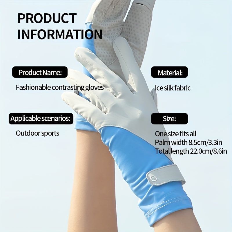 Ice Sliky Fiber Fabric Women's Breathable Thin Summer Outdoor Ice Feel Cycling Anti-Slip Fingerless Touchscreen Gloves