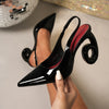 Women's Black Pointed-Toe High Heel Sandals with Red Sole, Chunky Heel Fashion Shoes for Spring & Summer, Comfortable Slip-On Design, Glossy Finish, Elegant Party Wear, Comfortable Heels | Stylish Slipons | Glossy Finish Sand