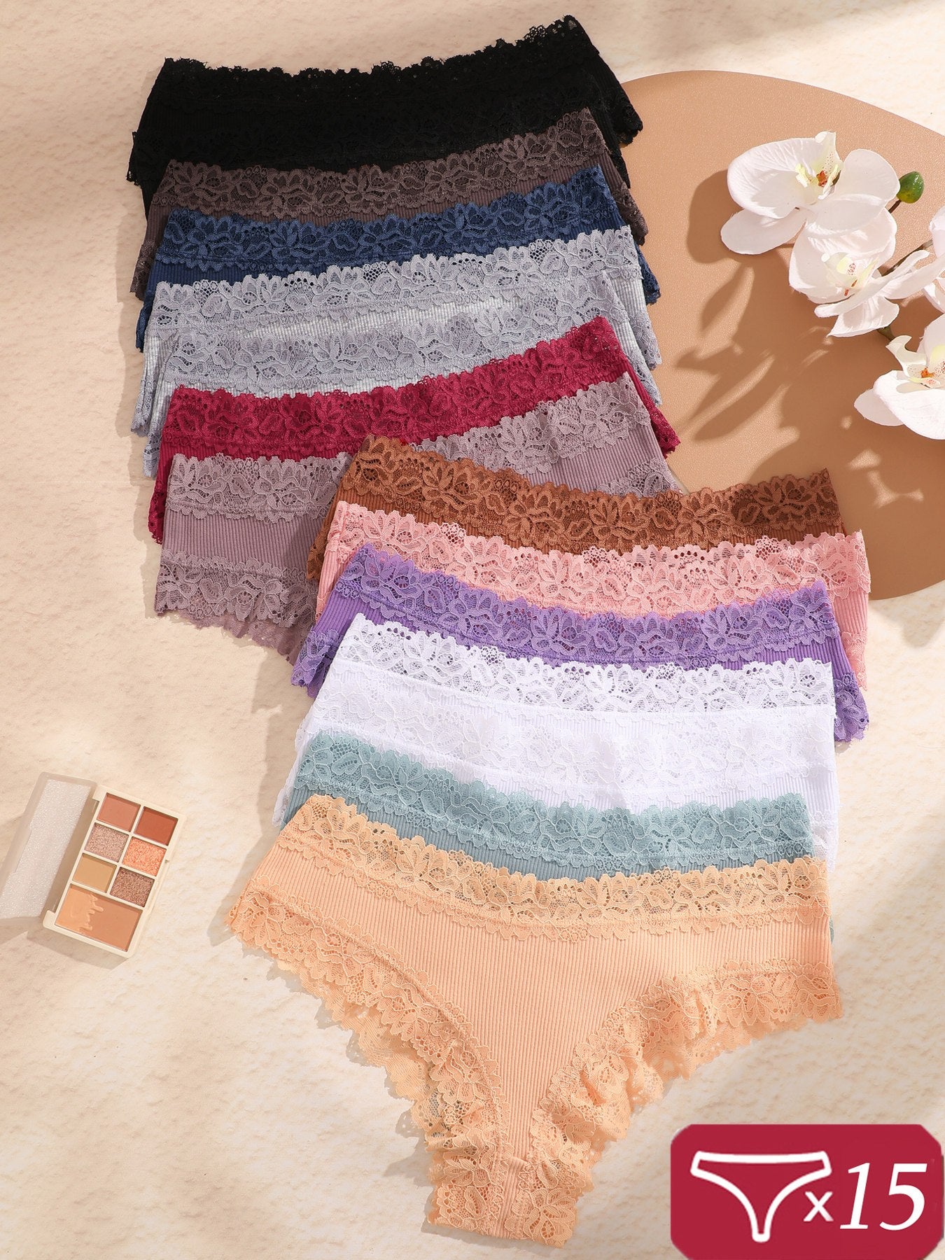 15pcs Lace Women Panties Christmas Gift Underwear Women Briefs Comfortable Female Underpants Solid Color Pantys Lingerie S-XL