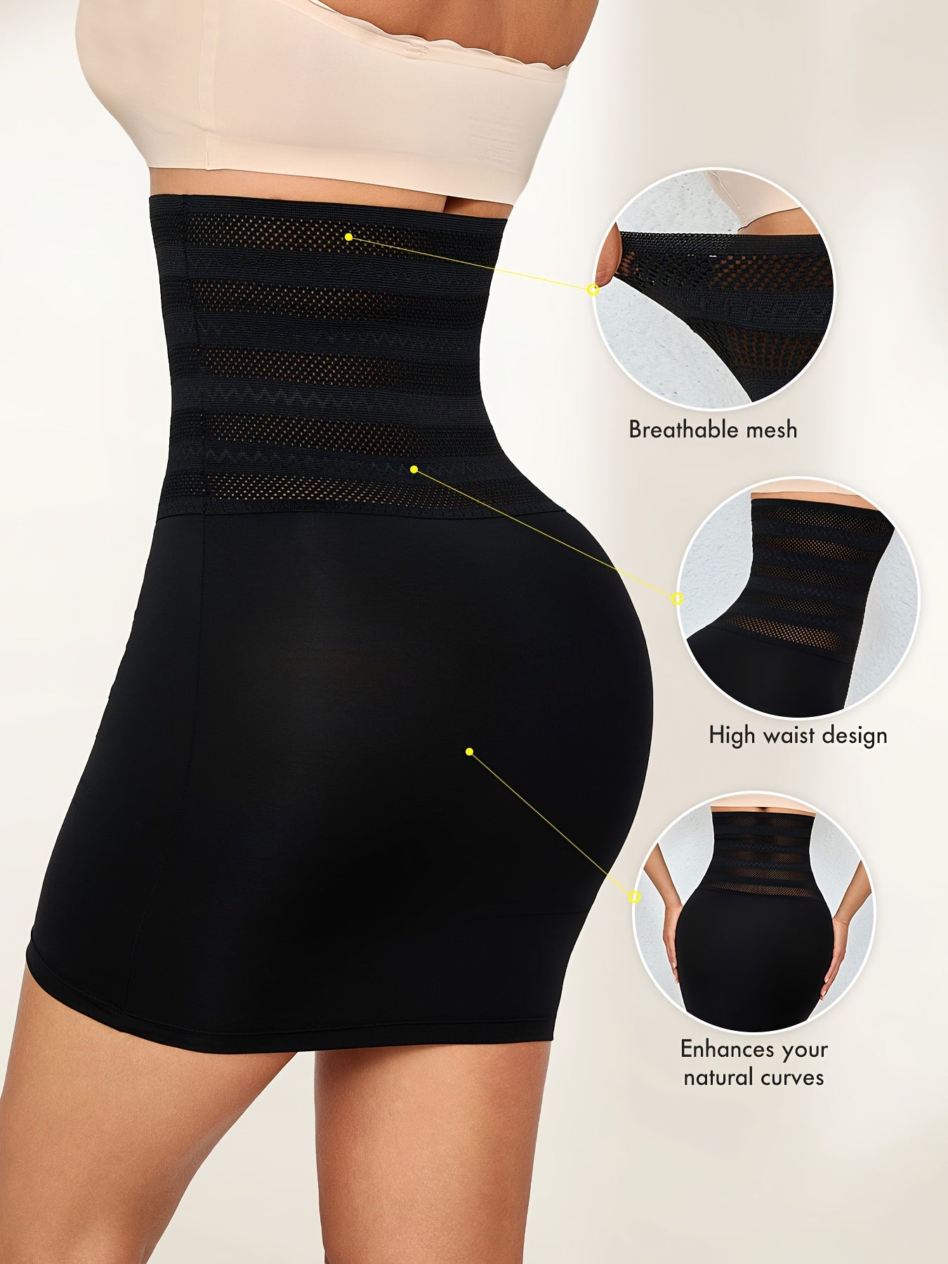 Nadia Go High-Waist Tummy Control Skirt for Women - Elegant Black Mesh Overlay, Stretchy & Slimming Body Shaper with Natural Butt Lift, Hand Washable, Tummy Control Shapewear