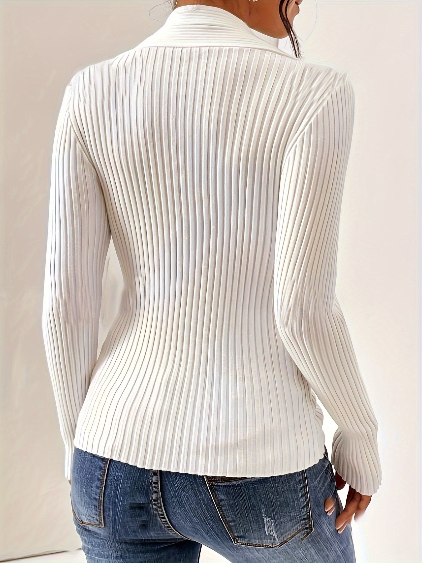 Twist Front V Neck Slim Sweater, Elegant Long Sleeve Sweater For Fall & Winter, Women's Clothing