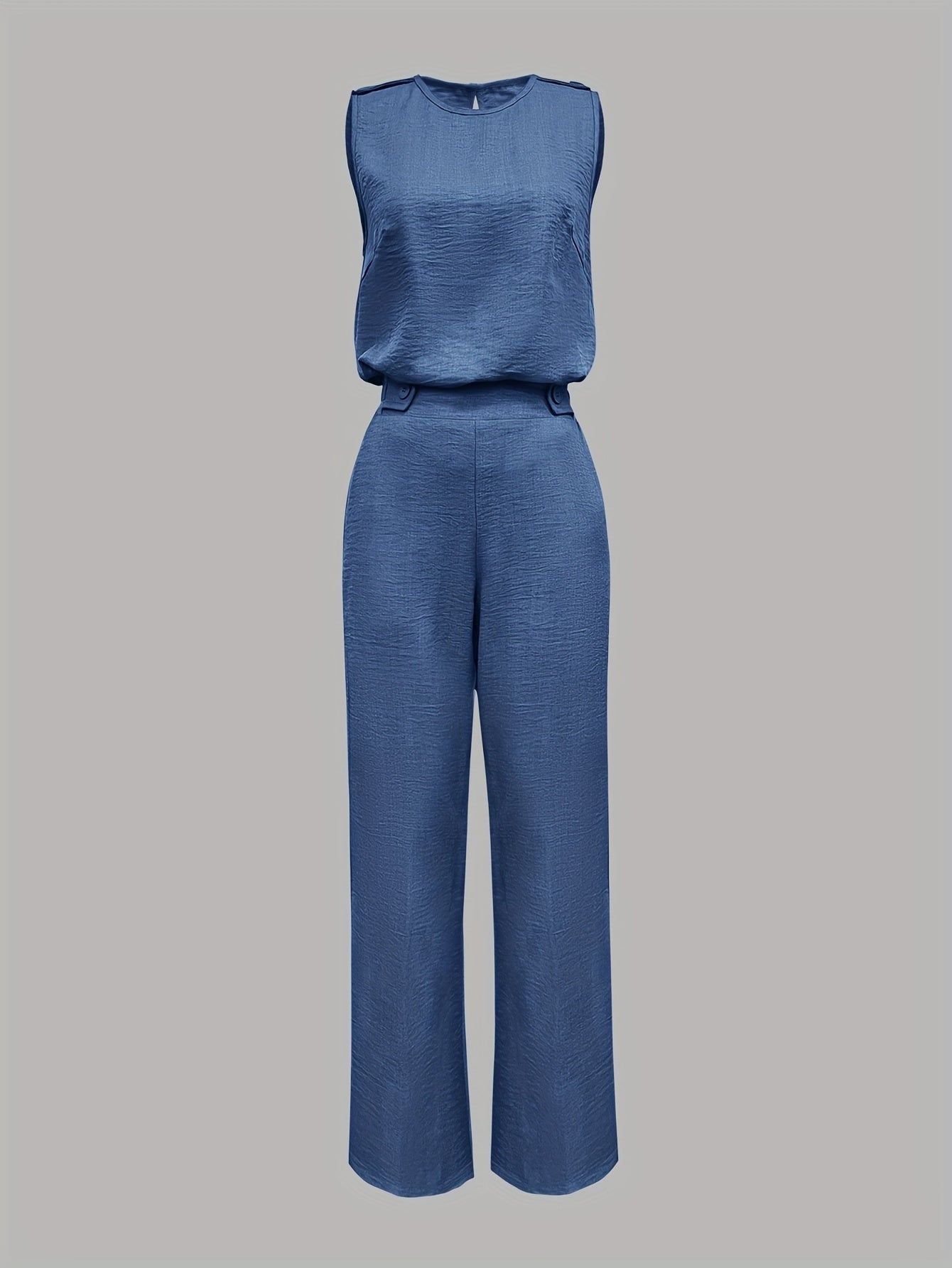 Women's Fashion Casual Elegant Sleeveless Vest and Long Pants with Side Pockets and Button Details Two-piece Set