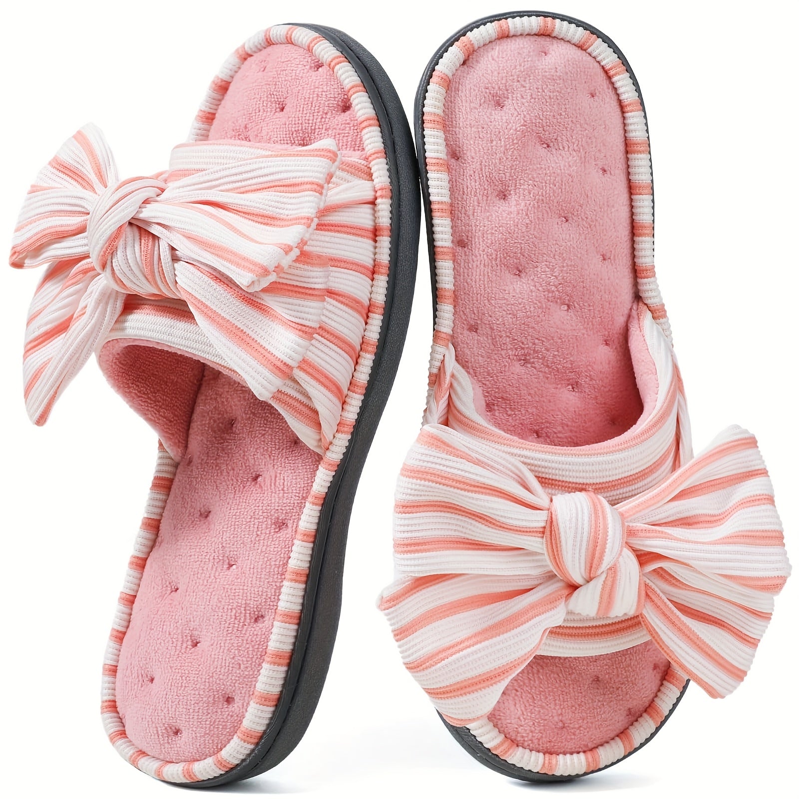 Women's Elegant Slip-on Slippers with Bow - Fabric Upper, TPR Sole, All-Season Comfort | Machine Washable | Stretchy Fit