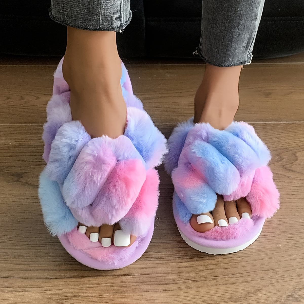 Cozy Plush Women’s Slippers - Soft, Warm, and Comfortable Indoor/Outdoor Shoes with Fluffy -Colored Design, Perfect for Home or Travel, Available in 5 Stylish Colors, Casual Wear | Stylish Slipon Shoes | Durable EVA Sole, L