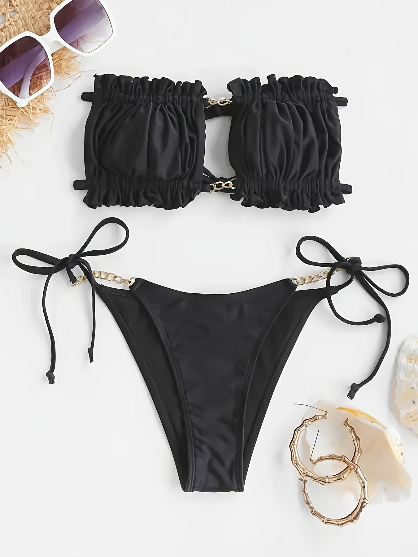 Split Bikini with Chain Strap Sexy Two-Piece Swimsuit