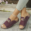 Foreign Trade Large Size Women's Soft Sole Slippers New Summer Fashion Casual Wine Red Square Buckle Chain Open Toe Thick Bottom Sandals Daily Outdoor Beach Lightweight Comfortable Slip-on Soft Sole Flip Flops