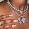 Women's Elegant 18K Gold Plated Cuban Link Butterfly Pendant Necklace - Sparkling Rhinestones, Synthetic Stones, Alloy Jewelry | Perfect for Mardi Gras Day, Weddings, Parties | Cascading Design, Holiday Theme, February Births
