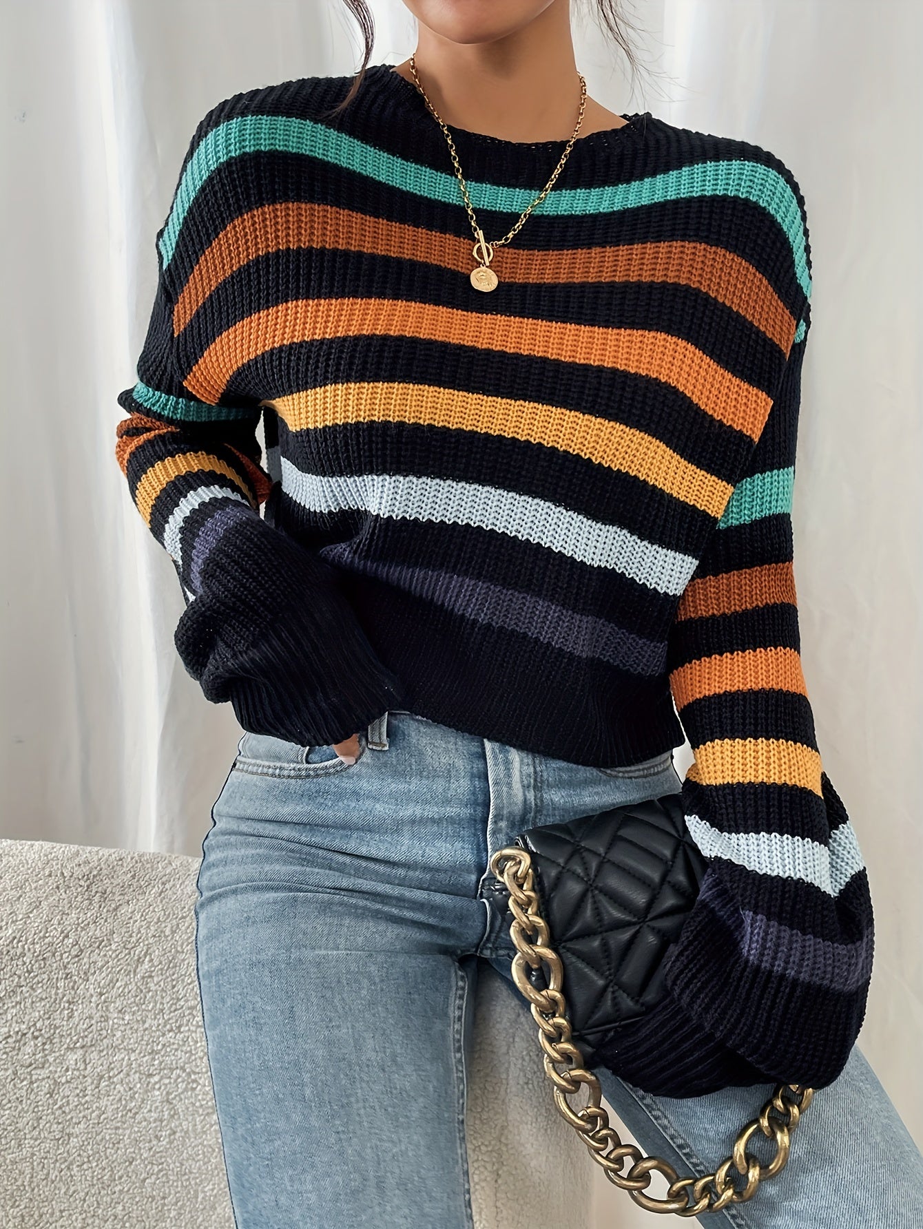Stylish Direction+Women's Striped Sweater Hoodie