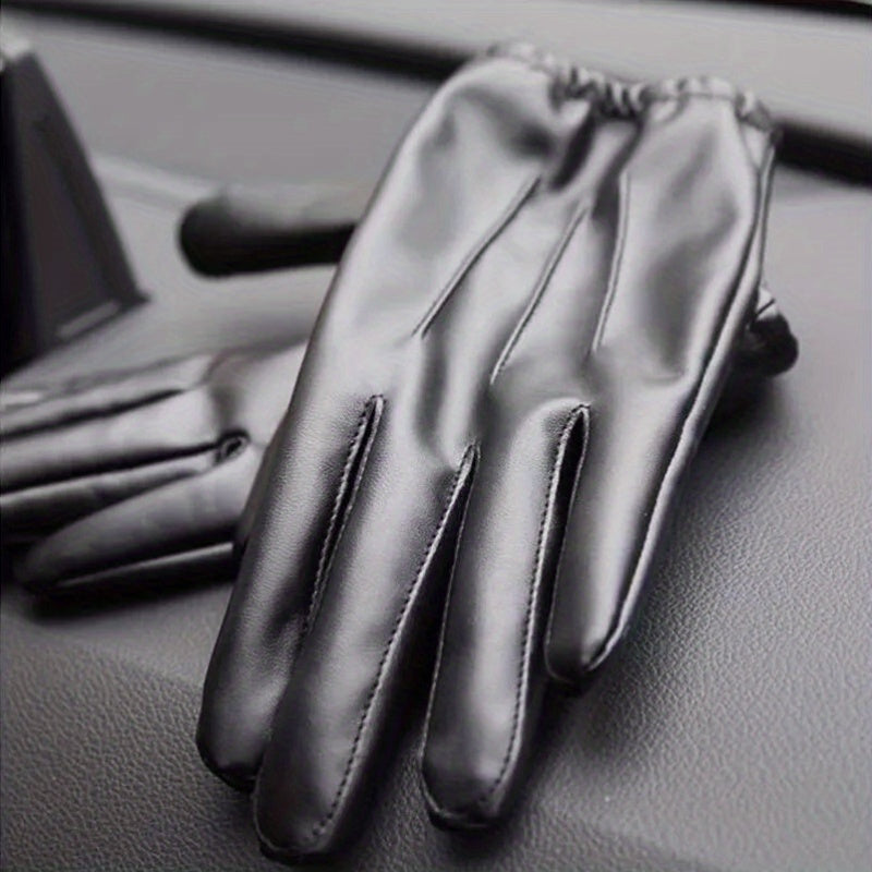2pcs Men's PU Leather Touchscreen Driving Gloves - Texting Compatible, Hand-Washable, Pull-On Closure, Non-Textile Weave, for Autumn and Winter Warmth