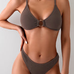 Women's Two-Piece Bikini Set – Chic Bra Top & Bottom with Adjustable Straps, Solid Color Swimwear for Beach & Pool