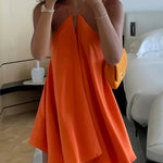 Women's Sexy Backless V-Neck A-Line Dress - Sleeveless, Tie-Back Waist, Flowy Orange Mini Dress for Summer, Beach & Casual Outings