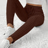 Elegant High-Waist Ribbed Knit Pants for Women - Cozy & Chic Brown Slim-Fit Trousers with Elastic Waistband, Perfect for Fall/Winter Casual Wear