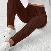 Elegant High-Waist Ribbed Knit Pants for Women - Cozy & Chic Brown Slim-Fit Trousers with Elastic Waistband, Perfect for Fall/Winter Casual Wear